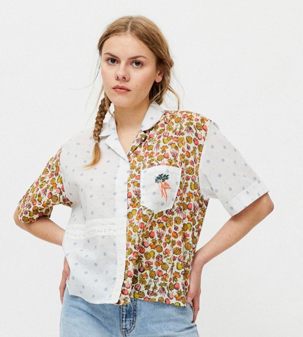 Kimchi Blue Artie Spliced Souvenir Shirt Oversized XS